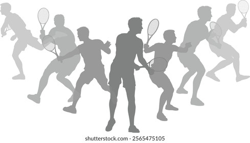 Silhouette Tennis players set. Active sports people healthy players fitness silhouettes concept.