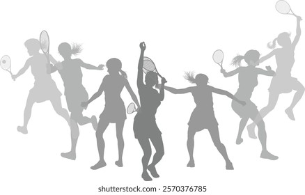 Silhouette Tennis players set. Active sports people healthy players fitness silhouettes concept.