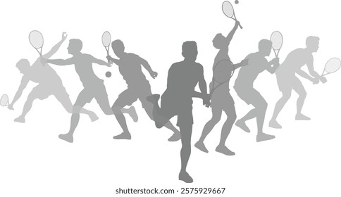 Silhouette Tennis players set. Active sports people healthy players fitness silhouettes concept.