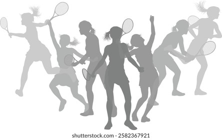 Silhouette Tennis players set. Active sports people healthy players fitness silhouettes concept.