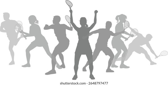 Silhouette Tennis players set. Active sports people healthy players fitness silhouettes concept.