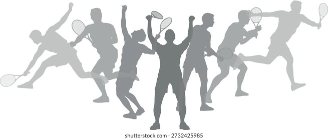 Silhouette Tennis-Spieler eingestellt. Aktive Sportler gesunde Spieler Fitness Silhouetten Konzept.