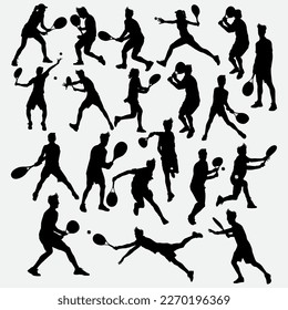 Silhouette of Tennis Players Vector Collection Diese Vektorkollektion enthält eine Vielzahl von dynamischen und stilvollen Silhouetten von Tennisspielern in Aktion, perfekt für Sportdesigns