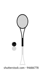Silhouette of a tennis racket and a ball with reflection