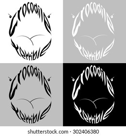 Silhouette of a terrible jaws of a crocodile with the text in view of the teeth.