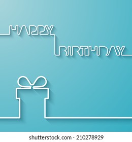 Silhouette Of Text And Giftbox On A Light Blue Background. Birthday Vector Card