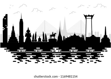 Silhouette to Thailand, Bangkok in Thailand and Landmarks and travel place