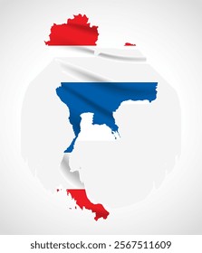 Silhouette of Thailand map filled with the Thai flag design, symbolizing national pride, cultural heritage, and geographic identity.  
