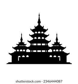 Silhouette Thailand temple for t-shirts, tattoos, prints and stickers, vector illustrations isolated on white background.