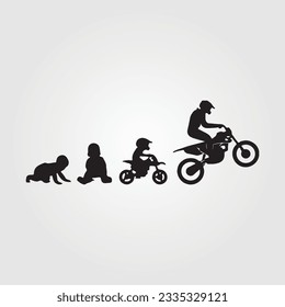 Silhouette Of Theory Of evolution Of Biker Development From Monkey To Caveman, Farmer Basketball Baseball Excavator Skater Dancing Sword Karate Surfer Poker Evolution Sketch Vector Illustration