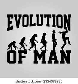 Silhouette Of Theory Of evolution Of Man Human Development From Monkey To Caveman, Farmer Basketball Baseball Excavator Skater Dancing Sword Karate Surfer Poker Evolution Sketch Vector Illustration