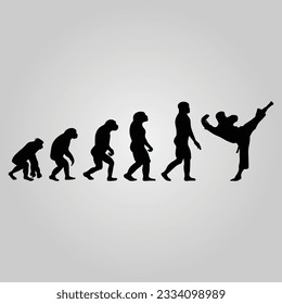 Silhouette Of Theory Of evolution Of Man Human Development From Monkey To Caveman, Farmer Basketball Baseball Excavator Skater Dancing Sword Karate Surfer Poker Evolution Sketch Vector Illustration