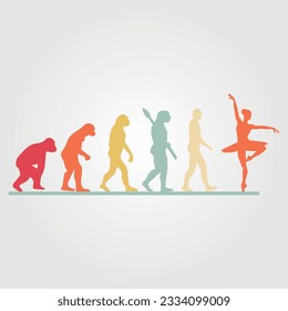 Silhouette Of Theory Of evolution Of Man Human Development From Monkey To Caveman, Farmer Basketball Baseball Excavator Skater Dancing Sword Karate Surfer Poker Evolution Sketch Vector Illustration