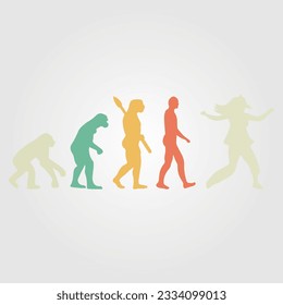 Silhouette Of Theory Of evolution Of Man Human Development From Monkey To Caveman, Farmer Basketball Baseball Excavator Skater Dancing Sword Karate Surfer Poker Evolution Sketch Vector Illustration