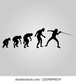 Silhouette Of Theory Of evolution Of Man Human Development From Monkey To Caveman, Farmer Basketball Baseball Excavator Skater Dancing Sword Karate Surfer Poker Evolution Sketch Vector Illustration