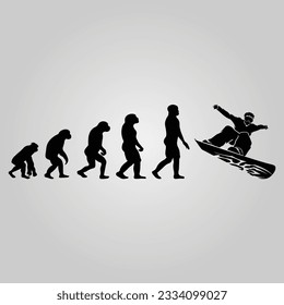 Silhouette Of Theory Of evolution Of Man Human Development From Monkey To Caveman, Farmer Basketball Baseball Excavator Skater Dancing Sword Karate Surfer Poker Evolution Sketch Vector Illustration