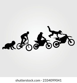 Silhouette Of Theory Of evolution Of Man Human Development From Monkey To Caveman, Farmer Basketball Baseball Excavator Skater Dancing Sword Karate Surfer Poker Evolution Sketch Vector Illustration