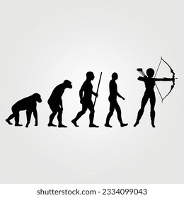 Silhouette Of Theory Of evolution Of Man Human Development From Monkey To Caveman, Farmer Basketball Baseball Excavator Skater Dancing Sword Karate Surfer Poker Evolution Sketch Vector Illustration