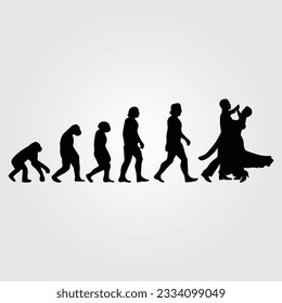 Silhouette Of Theory Of evolution Of Man Human Development From Monkey To Caveman, Farmer Basketball Baseball Excavator Skater Dancing Sword Karate Surfer Poker Evolution Sketch Vector Illustration