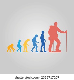 Silhouette Of Theory Of evolution Of Man Human Development From Monkey To Caveman, Farmer Basketball Baseball Lineman Pole Dancer Dancing Sword Karate Surfer Poker Evolution Sketch Vector Illustration