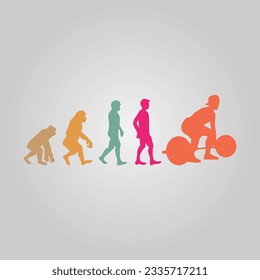 Silhouette Of Theory Of evolution Of Man Human Development From Monkey To Caveman, Farmer Basketball Baseball Lineman Pole Dancer Dancing Sword Karate Surfer Poker Evolution Sketch Vector Illustration