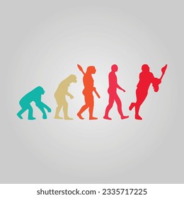 Silhouette Of Theory Of evolution Of Man Human Development From Monkey To Caveman, Farmer Basketball Baseball Lineman Pole Dancer Dancing Sword Karate Surfer Poker Evolution Sketch Vector Illustration