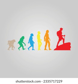 Silhouette Of Theory Of evolution Of Man Human Development From Monkey To Caveman, Farmer Basketball Baseball Lineman Pole Dancer Dancing Sword Karate Surfer Poker Evolution Sketch Vector Illustration