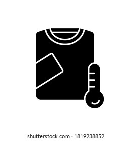 Silhouette Thermal underwear  Outline icon long sleeve t shirt and thermometer  Black simple illustration clothing to keep body warm  Flat isolated vector pictogram white background