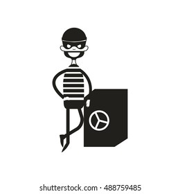 Silhouette of thief with safe isolated on white. Vector Illustration