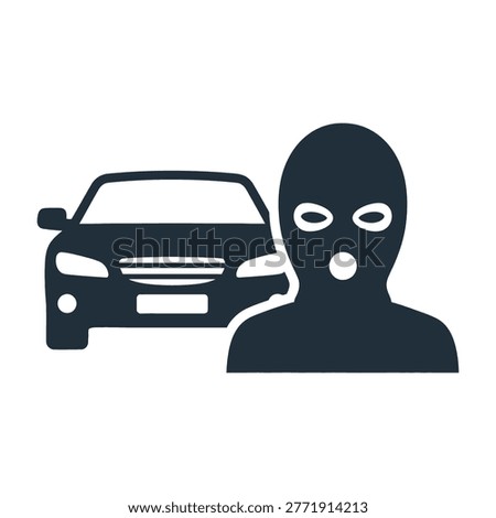 A silhouette of a thief in a ski mask standing next to a car, conveying a sense of crime and theft