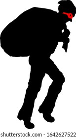 Silhouette of a thief tiptoe while carrying his loot. Vector illustration. 