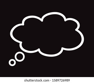 Silhouette think bubble isolated on black background. Trendy think bubble in flat style. Dream cloud template for social network and label. Creative thought balloon. Dream cloud vector