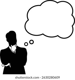Silhouette of a thinking businessman and speech bubble
