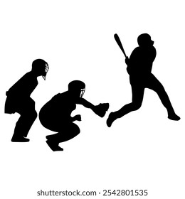 The silhouette of three baseball players who are hitting the ball. Perfect for stickers, icons and elements or advertising ornaments