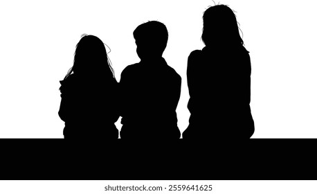 Silhouette of three children sitting together, capturing a moment of friendship and unity against a white background.