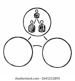 Silhouette of Three Circles with One Larger and Elevated – Minimal Abstract Shape, Geometric Symbol, Simple Graphic Design Element, Conceptual Balance and Proportion Illustration
