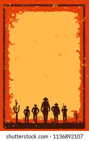 Silhouette of three cowboys walking forward, Vintage sign