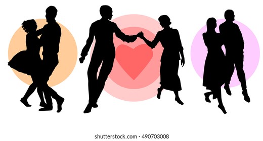  Silhouette of three dancing couples