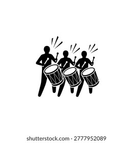 Silhouette of three drummers playing drums