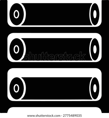silhouette three empty scroll paper rolls on rack vector design
