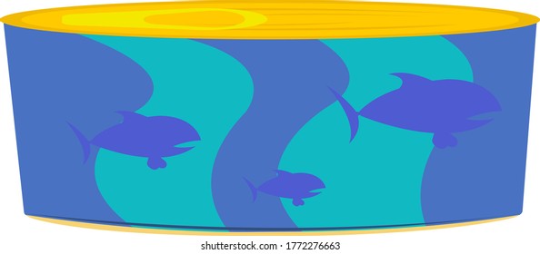 silhouette of three fish on a tin can label food and snack concept logo for design object on white background