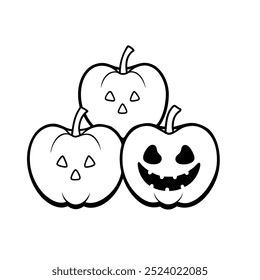 Silhueta de três Jack-o'-lanternas e preto maçãs venenosas ilustrações para celebrações de Halloween.