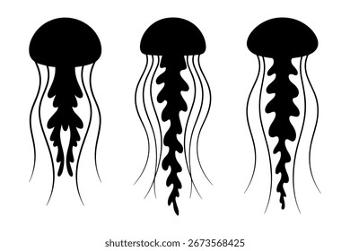 silhouette of three jellyfish in the deep ocean