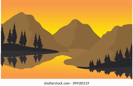 Silhouette of three moountain at the sunrise