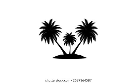 Silueta de tres palmeras en una Pequeña isla tropical