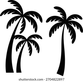 Silhueta de três palmeiras sobre fundo branco, evocando um cenário tropical ou de praia.