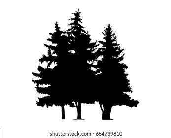 Silhouette of three pine trees. Hand made.