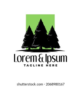 silhouette of three pine trees with a vintage style. retro logo vector template.