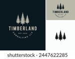 Silhouette of three pines tree similar with evergreen fir conifer spruce cedar larch cypress tree. Forest Landscape classic vintage logo design