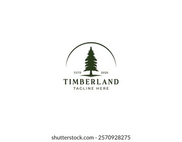 Silhouette of three pines tree similar with evergreen fir conifer spruce cedar larch cypress tree. Forest Landscape classic vintage logo vector illustration